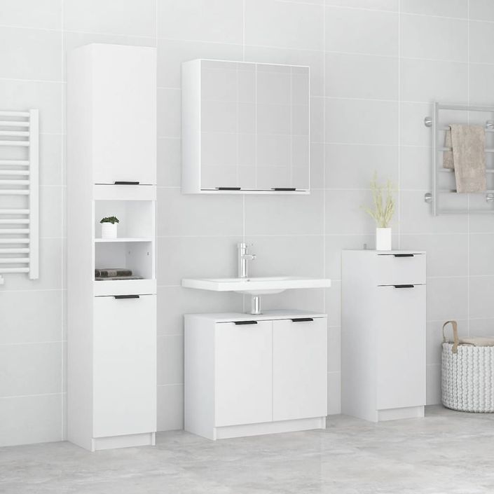 Meubles de salle de bain 4 pcs Blanc Bois d'ingénierie - Photo n°1