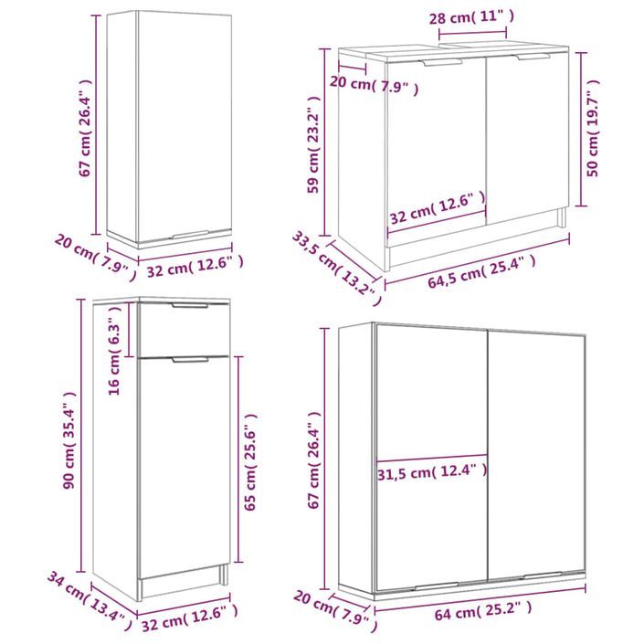 Meubles de salle de bain 5 pcs Blanc Bois d'ingénierie - Photo n°12