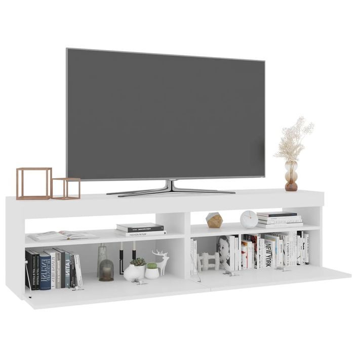 Meubles TV 2 pcs avec lumières LED Blanc brillant 75x35x40 cm - Photo n°3