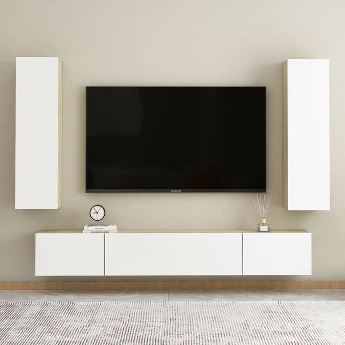 Meubles TV 2 pcs Blanc et chêne sonoma 30,5x30x110 cm - Photo n°6