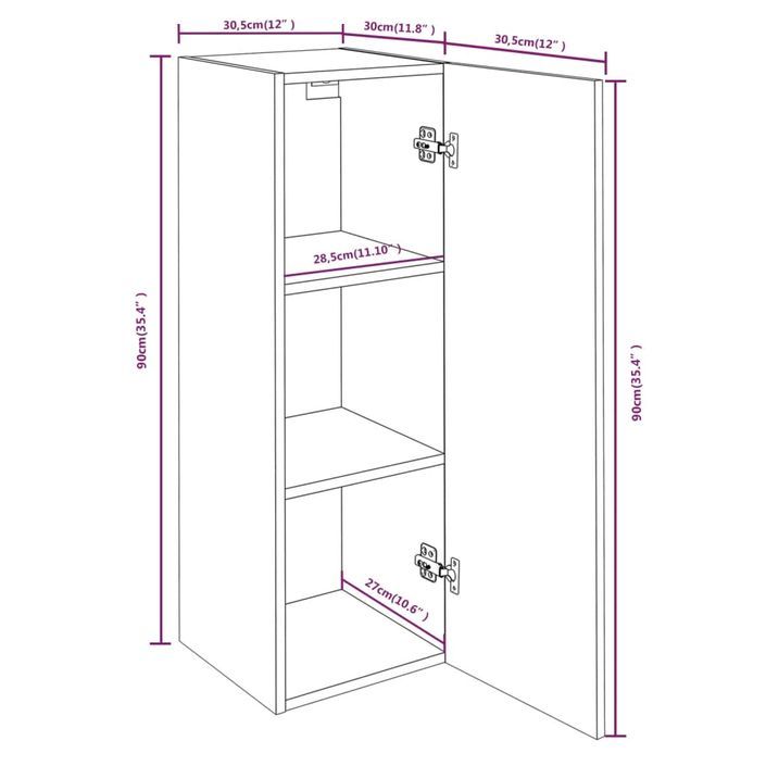 Meubles TV 2 pcs Chêne marron 30,5x30x90 cm Bois d'ingénierie - Photo n°11