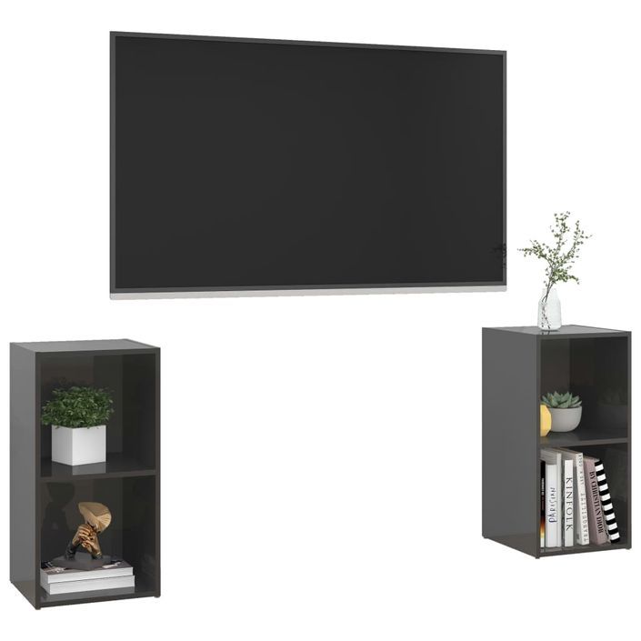 Meubles TV 2 pcs Gris brillant 72x35x36,5 cm 2 - Photo n°3