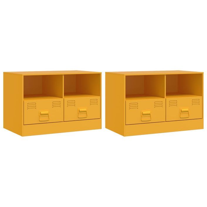 Meubles TV 2 pcs jaune moutarde 67x39x44 cm acier - Photo n°2