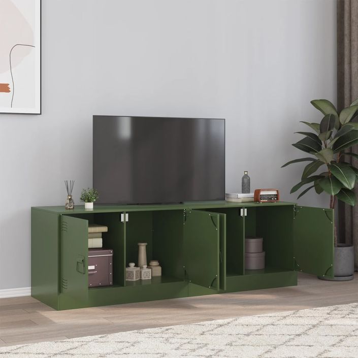 Meubles TV 2 pcs vert olive 67x39x44 cm acier - Photo n°1