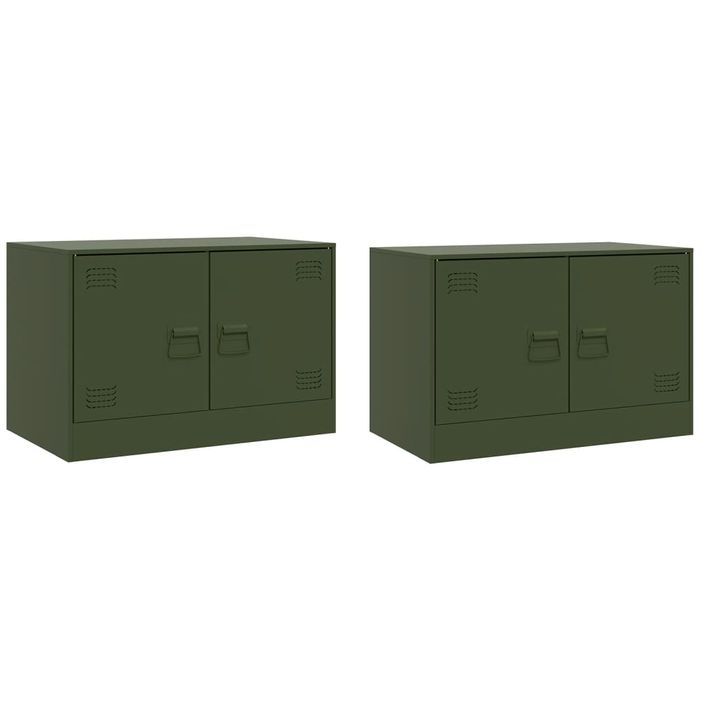 Meubles TV 2 pcs vert olive 67x39x44 cm acier - Photo n°2