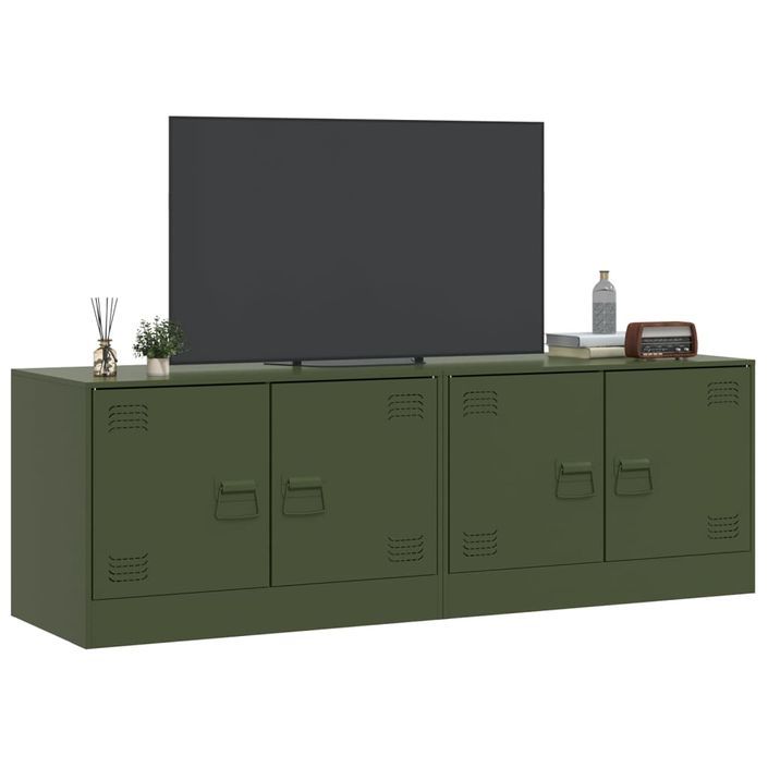 Meubles TV 2 pcs vert olive 67x39x44 cm acier - Photo n°4