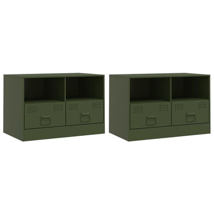 Meubles TV 2 pcs vert olive 67x39x44 cm acier - Photo n°2