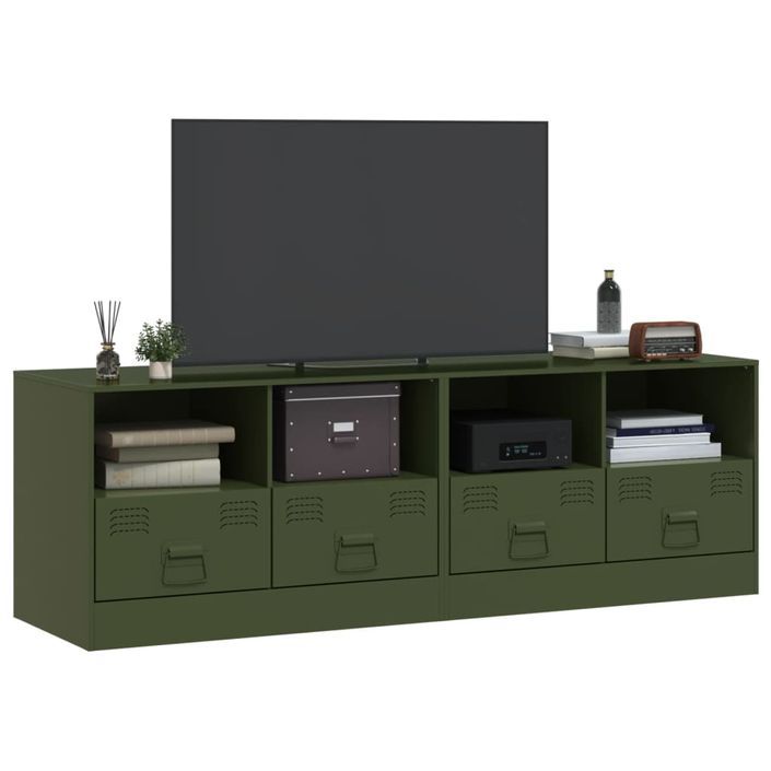 Meubles TV 2 pcs vert olive 67x39x44 cm acier - Photo n°3