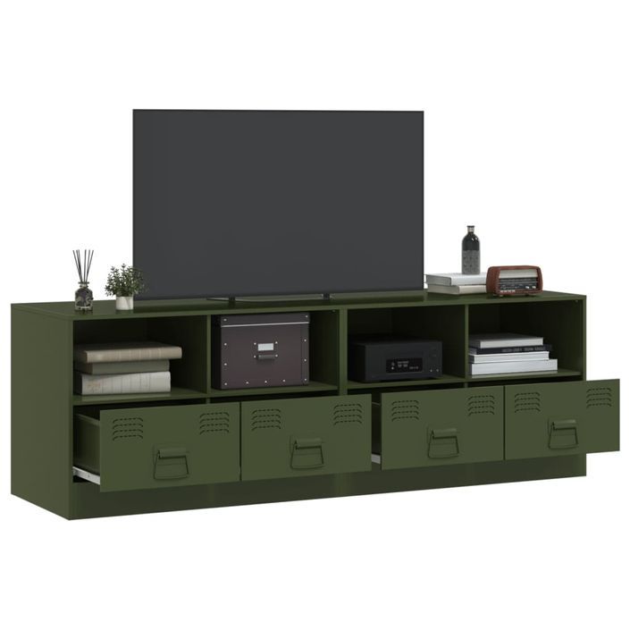 Meubles TV 2 pcs vert olive 67x39x44 cm acier - Photo n°4