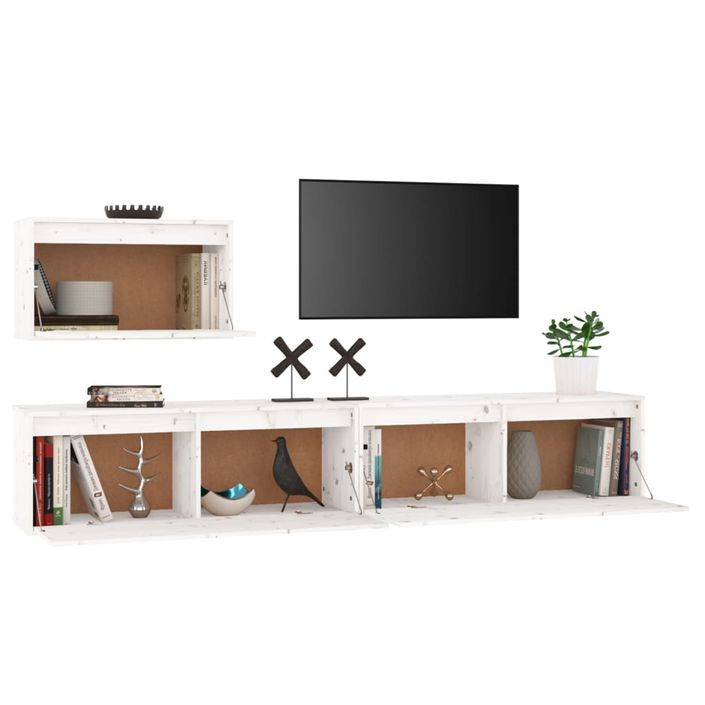 Meubles TV 3 pcs Blanc Bois massif de pin - Photo n°4