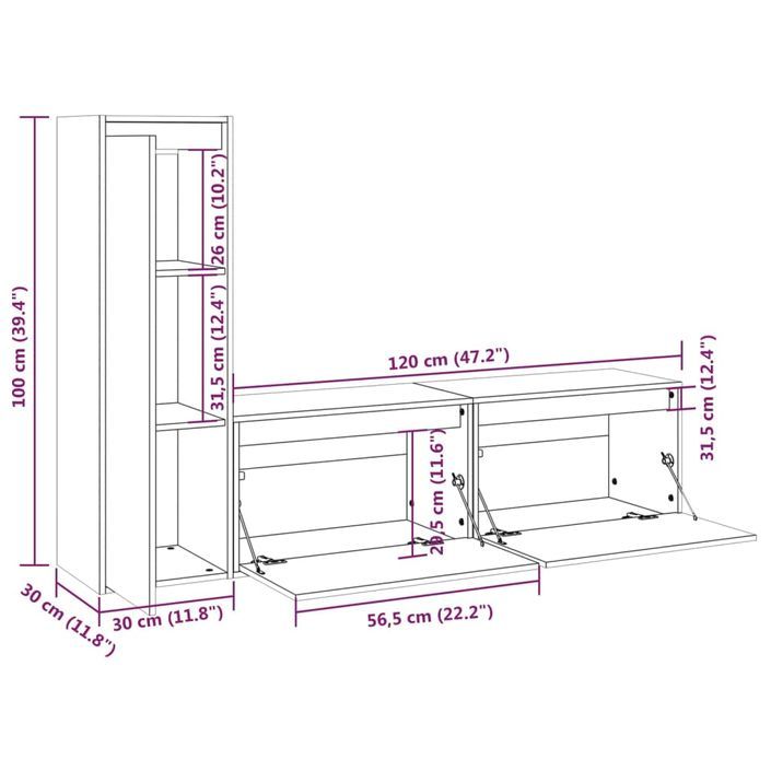 Meubles TV 3 pcs Blanc Bois massif de pin - Photo n°11