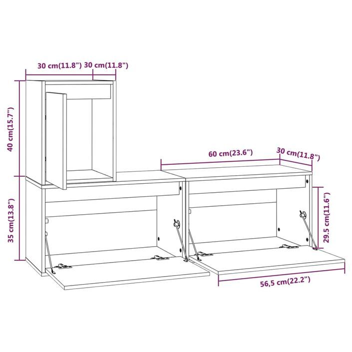 Meubles TV 3 pcs Blanc Bois massif de pin - Photo n°9