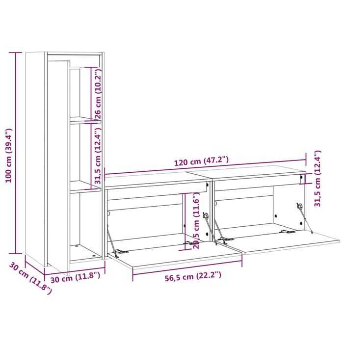 Meubles TV 3 pcs Marron miel Bois massif de pin 2 - Photo n°10