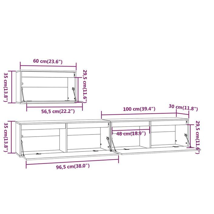 Meubles TV 3 pcs Marron miel Bois massif de pin - Photo n°9