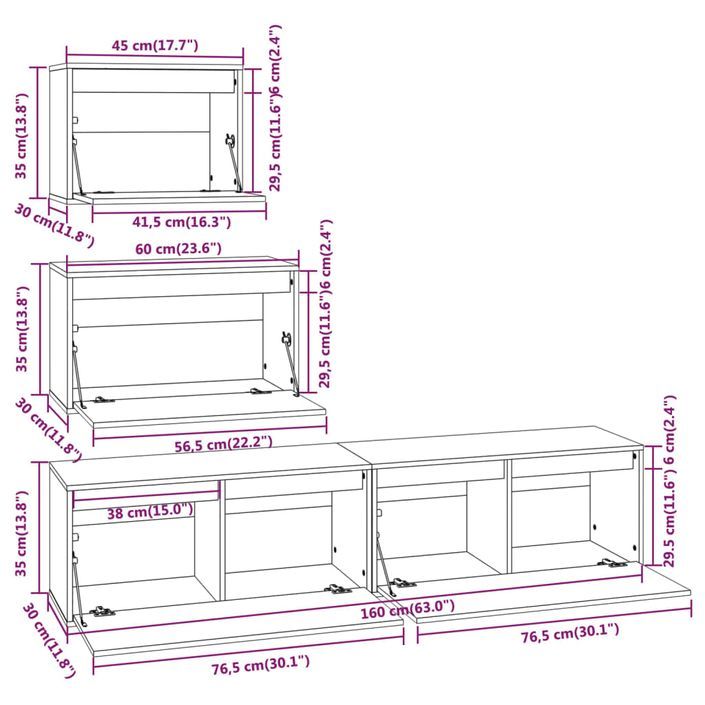 Meubles TV 4 pcs Bois massif de pin - Photo n°11