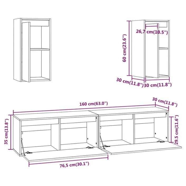 Meubles TV 4 pcs Bois massif de pin - Photo n°9