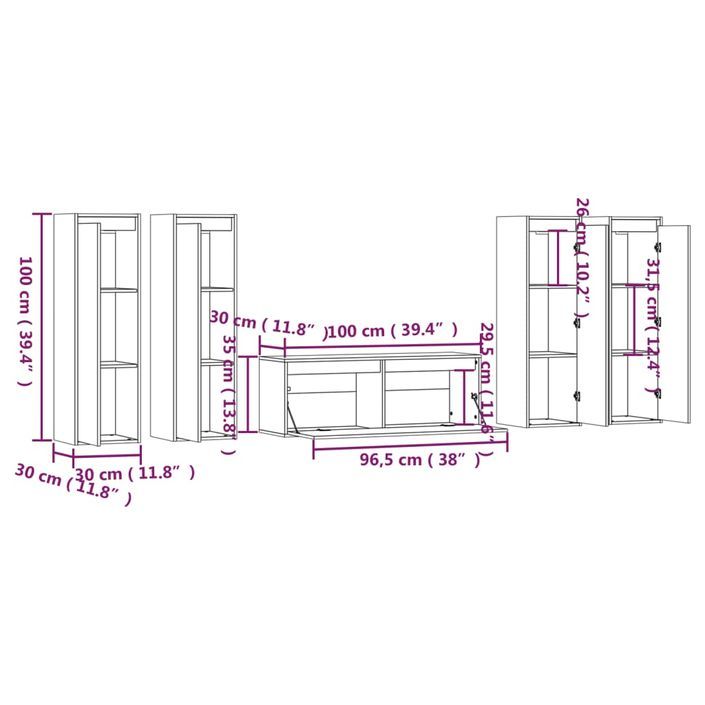 Meubles TV 5 pcs Blanc Bois massif de pin - Photo n°9