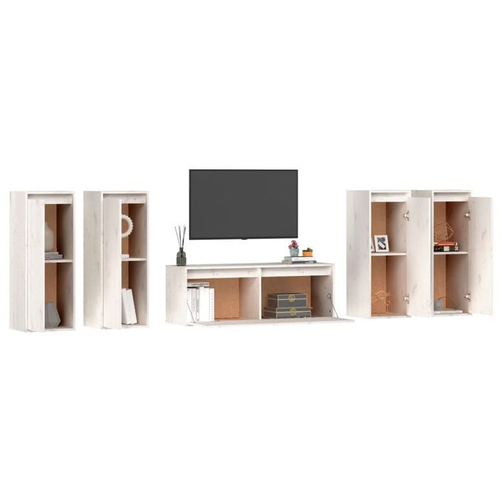 Meubles TV 5 pcs Blanc Bois massif de pin - Photo n°4