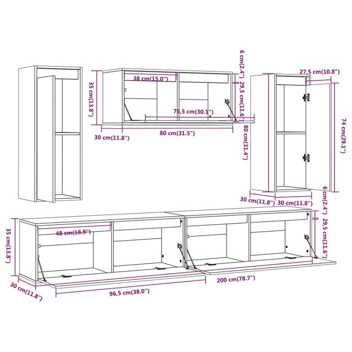 Meubles TV 5 pcs Blanc Bois massif de pin - Photo n°11