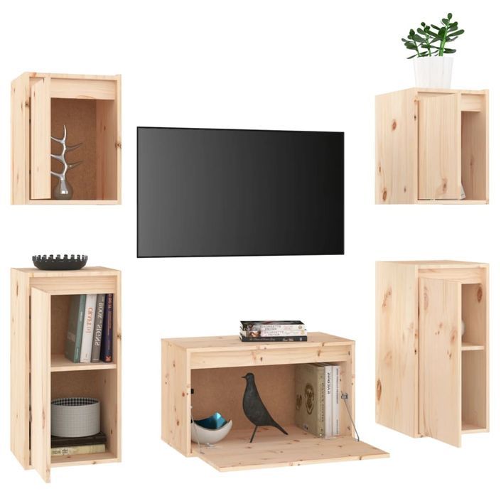 Meubles TV 5 pcs Bois massif de pin - Photo n°4