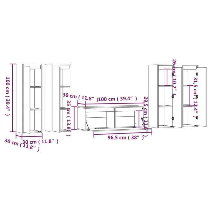 Meubles TV 5 pcs Bois massif de pin - Photo n°9