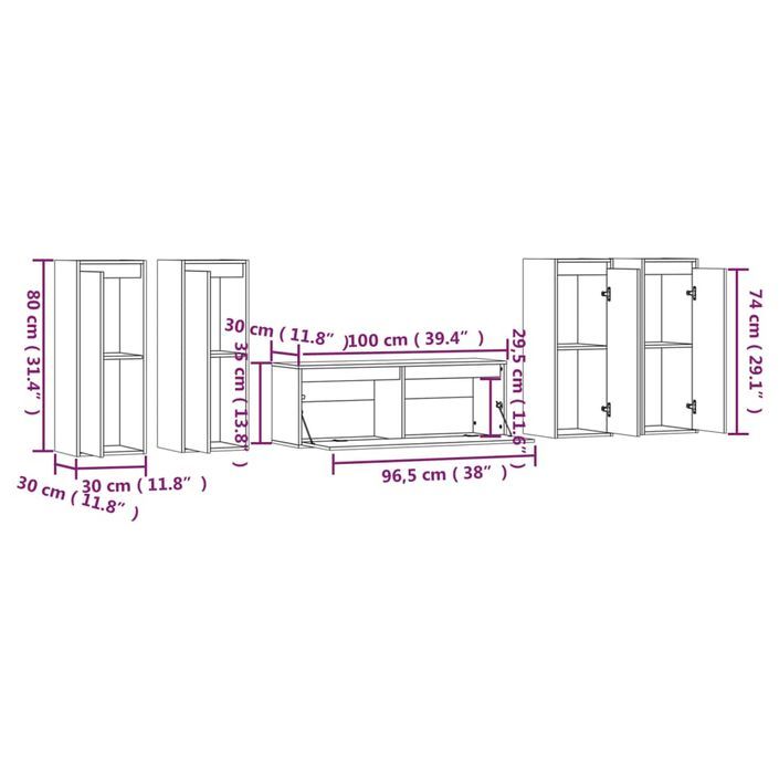 Meubles TV 5 pcs Bois massif de pin - Photo n°9