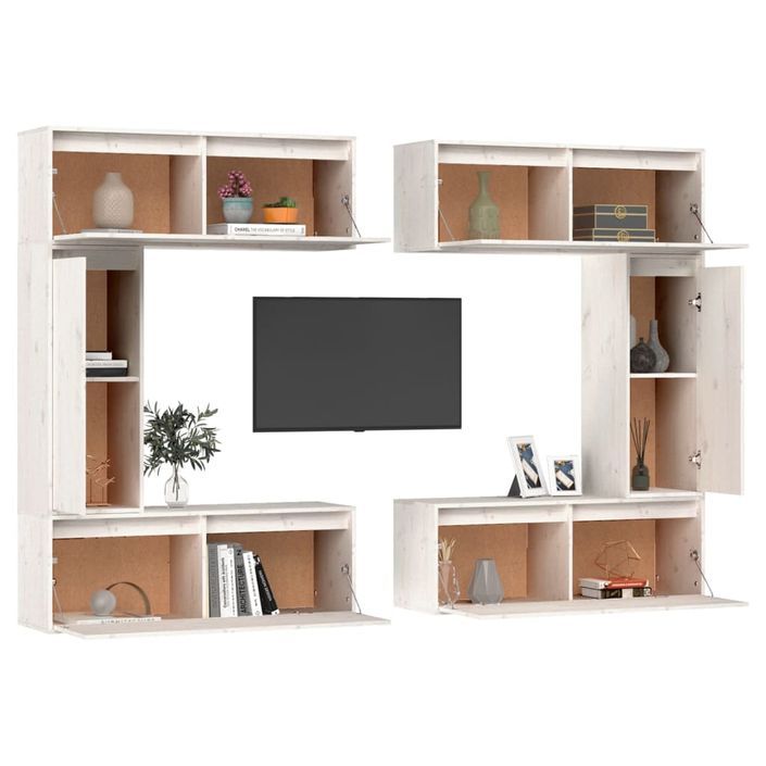 Meubles TV 6 pcs Blanc Bois massif de pin - Photo n°4