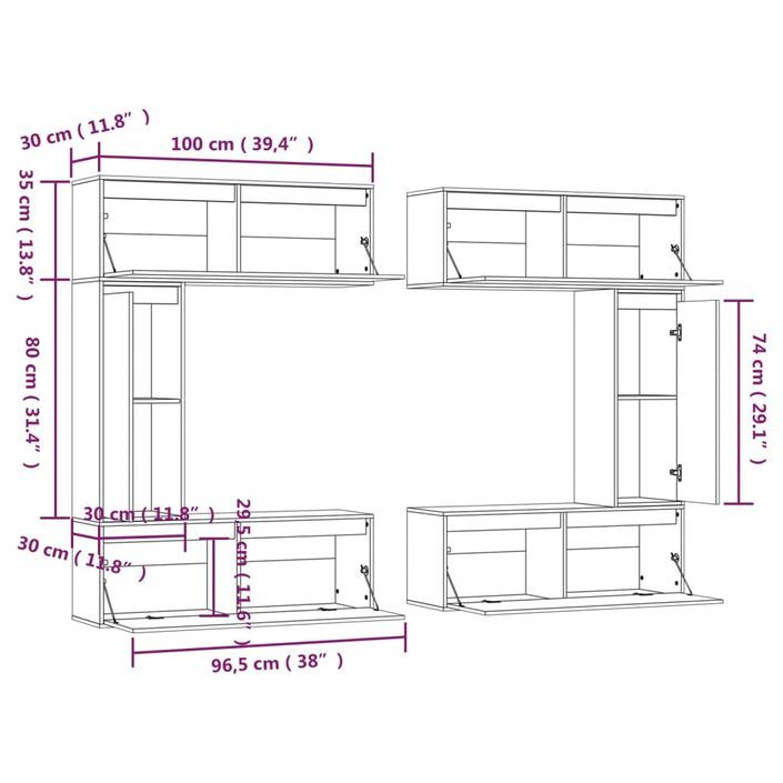 Meubles TV 6 pcs Blanc Bois massif de pin - Photo n°9