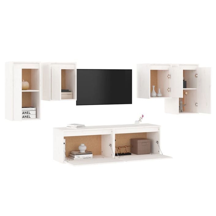 Meubles TV 6 pcs Blanc Bois massif de pin - Photo n°4