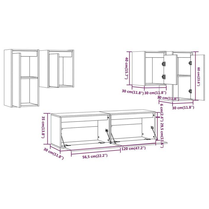 Meubles TV 6 pcs Blanc Bois massif de pin - Photo n°11