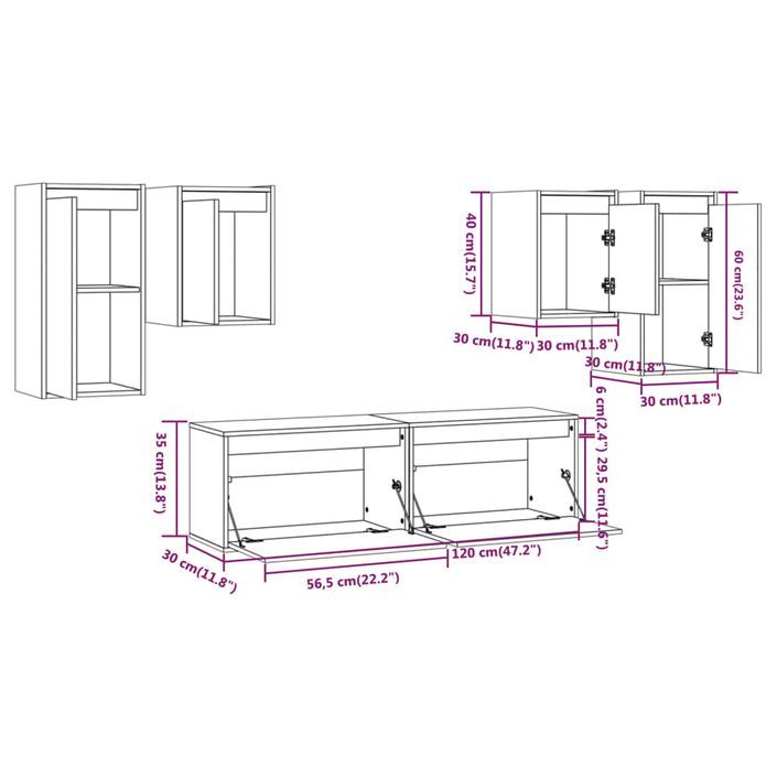 Meubles TV 6 pcs Bois massif de pin - Photo n°11