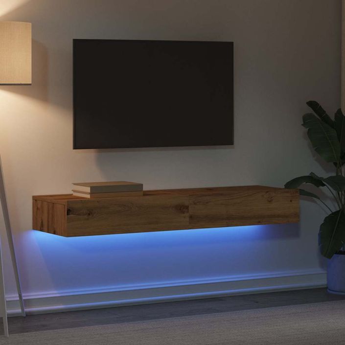 Meubles TV avec éclairages LED 2 pcs chêne artisanal - Photo n°4