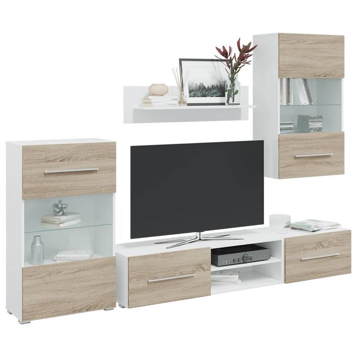 Meubles TV avec lumière LED 5pcs chêne sonoma bois d'ingénierie - Photo n°1