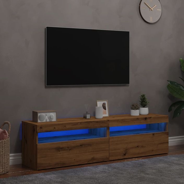 Meubles TV avec lumières LED 2 pcs chêne artisanal - Photo n°1