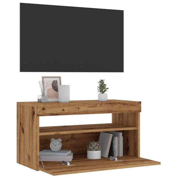 Meubles TV avec lumières LED 2 pcs chêne artisanal - Photo n°5