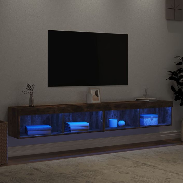 Meubles TV avec lumières LED 2 pcs chêne fumé 100x30x30 cm - Photo n°4