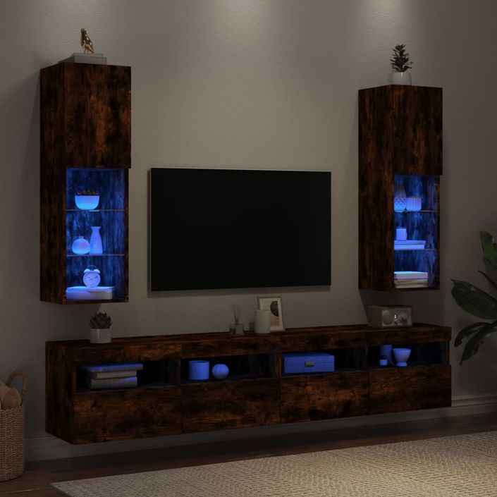 Meubles TV avec lumières LED 2 pcs chêne fumé 30,5x30x102 cm - Photo n°4