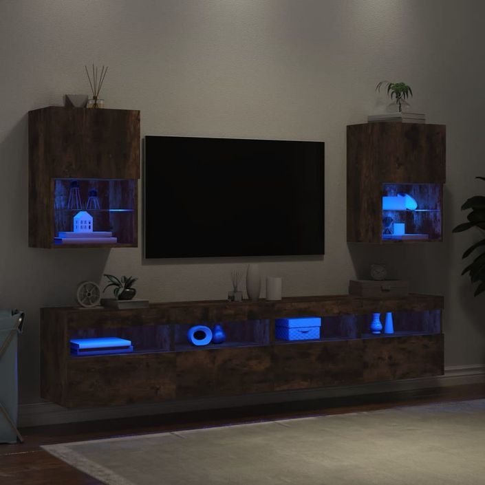 Meubles TV avec lumières LED 2 pcs chêne fumé 40,5x30x60 cm - Photo n°4
