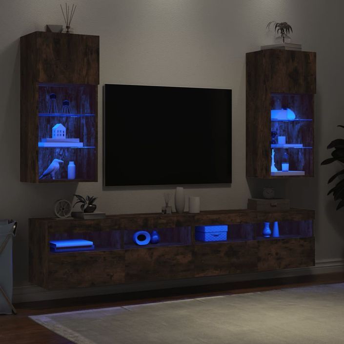 Meubles TV avec lumières LED 2 pcs chêne fumé 40,5x30x90 cm - Photo n°4