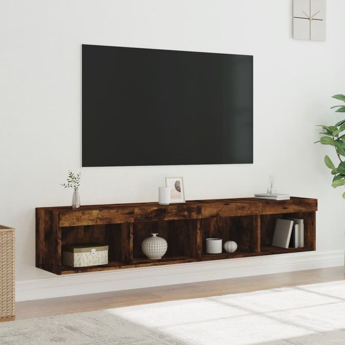 Meubles TV avec lumières LED 2 pcs chêne fumé 80x30x30 cm - Photo n°2