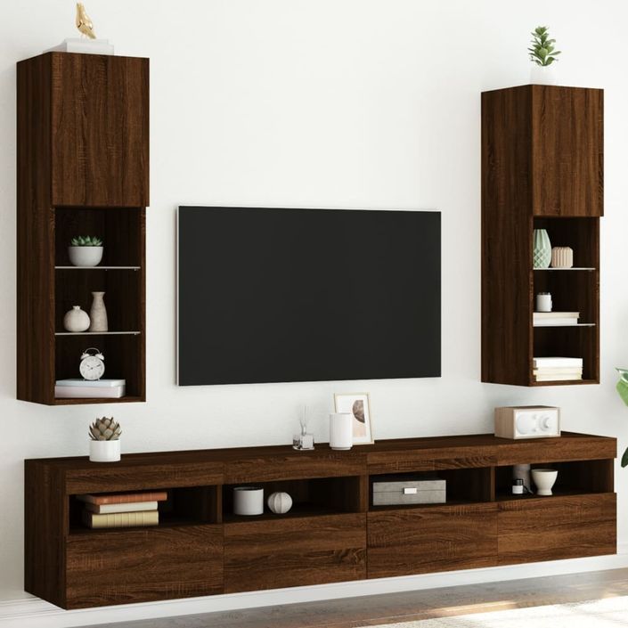 Meubles TV avec lumières LED 2 pcs chêne marron 30,5x30x102 cm - Photo n°3