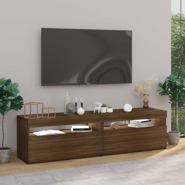 Meubles TV avec lumières LED 2 pcs Chêne marron 75x35x40 cm - Photo n°4