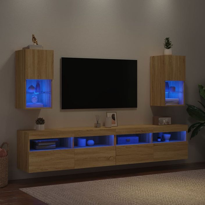 Meubles TV avec lumières LED 2 pcs chêne sonoma 30,5x30x60 cm - Photo n°4