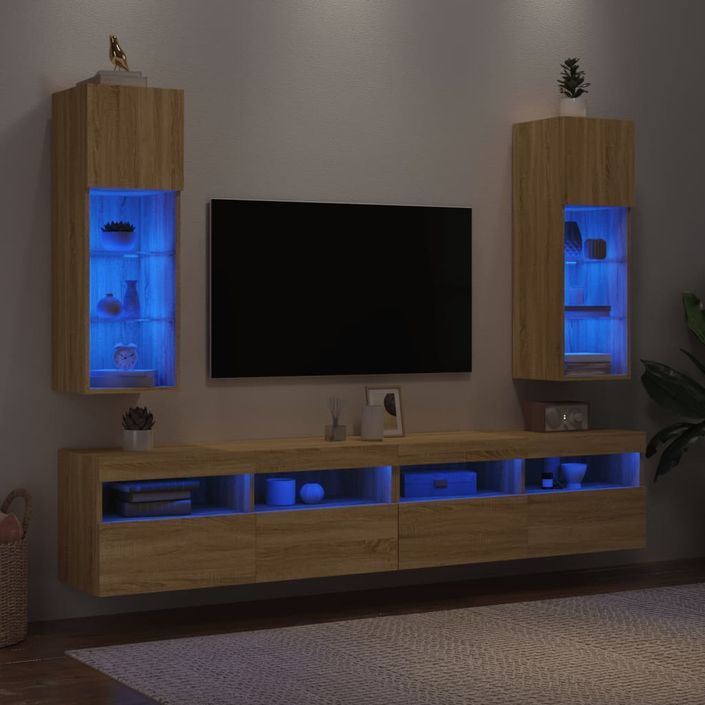 Meubles TV avec lumières LED 2 pcs chêne sonoma 30,5x30x90 cm - Photo n°4