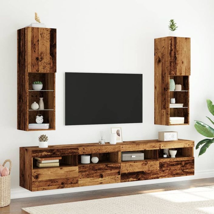 Meubles TV avec lumières LED 2 pcs vieux bois 30,5x30x102 cm - Photo n°4