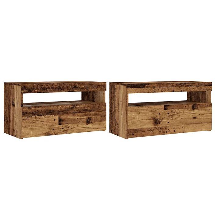 Meubles TV avec lumières LED 2 pcs vieux bois bois d'ingénierie - Photo n°2