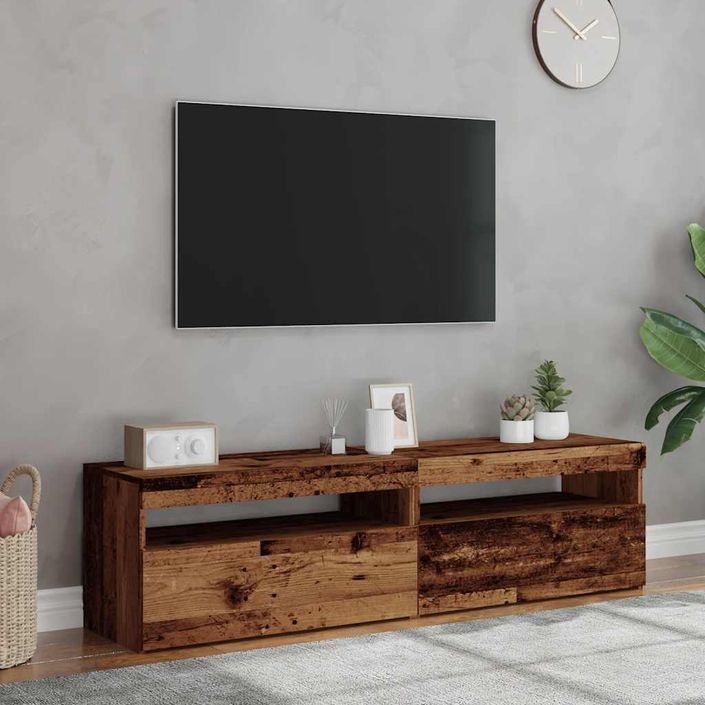 Meubles TV avec lumières LED 2 pcs vieux bois bois d'ingénierie - Photo n°4