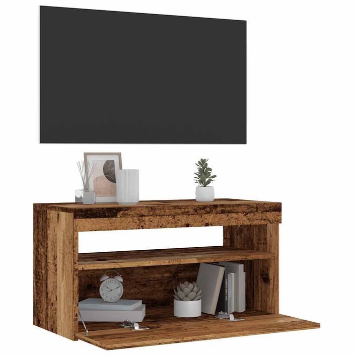 Meubles TV avec lumières LED 2 pcs vieux bois bois d'ingénierie - Photo n°5