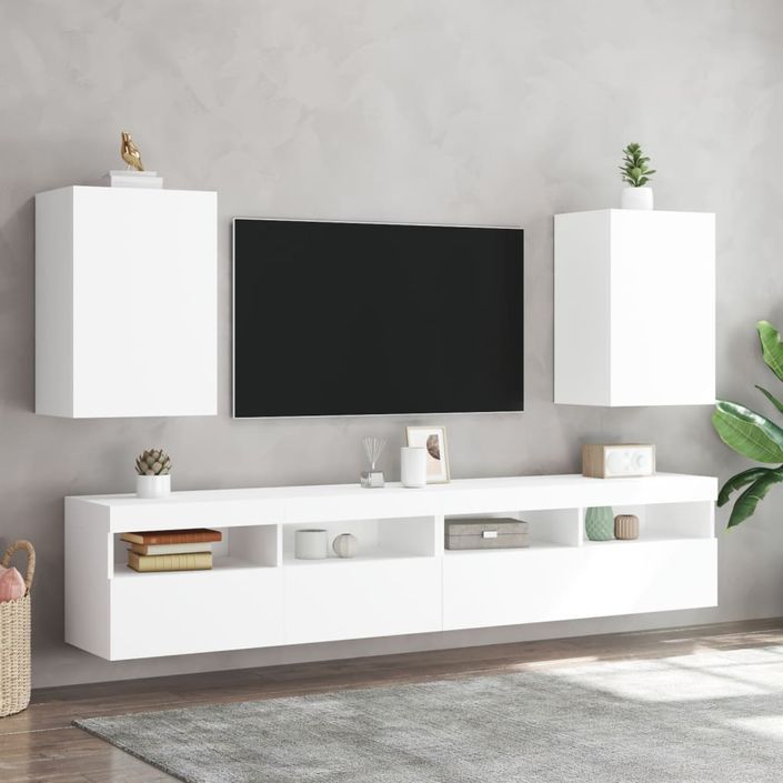 Meubles TV muraux 2 pcs blanc 40,5x30x60 cm bois d'ingénierie - Photo n°3