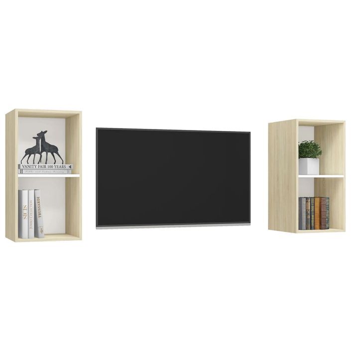 Meubles TV muraux 2 pcs Blanc et chêne sonoma - Photo n°3